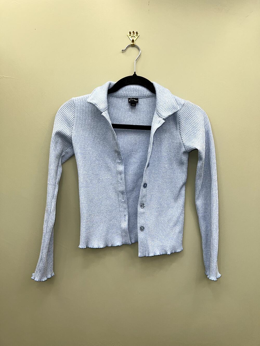 Art Class Cropped Ribbed Cardigan Girls 7/8 Light Blue Soft Girl Sweater